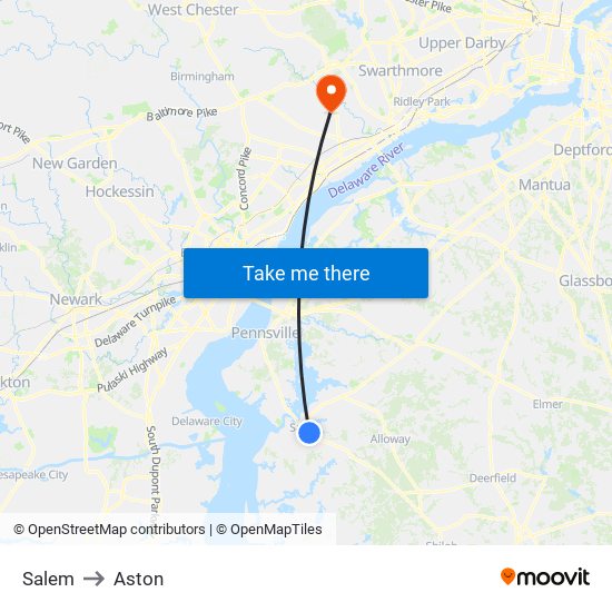 Salem to Aston map