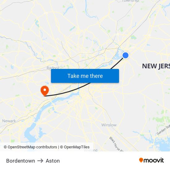 Bordentown to Aston map