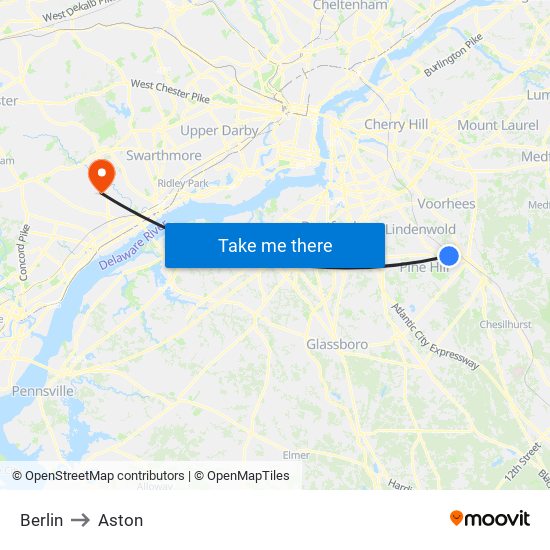 Berlin to Aston map