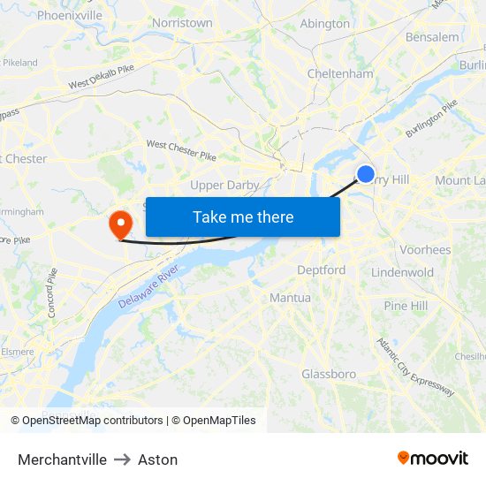 Merchantville to Aston map