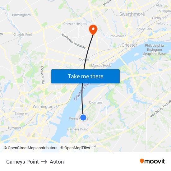 Carneys Point to Aston map