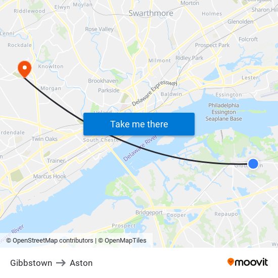 Gibbstown to Aston map