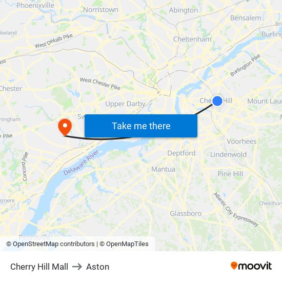 Cherry Hill Mall to Aston map