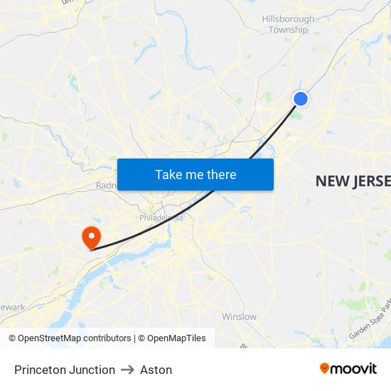 Princeton Junction to Aston map