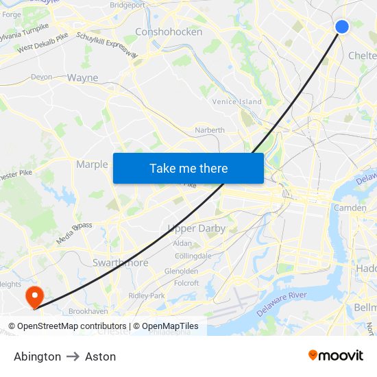 Abington to Aston map