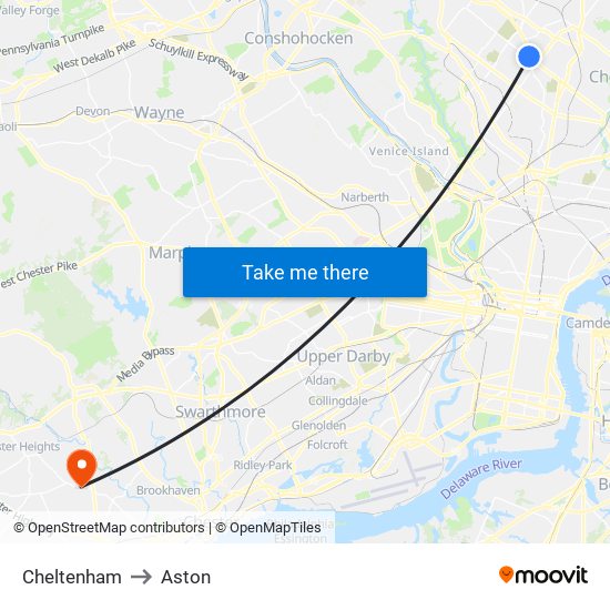 Cheltenham to Aston map