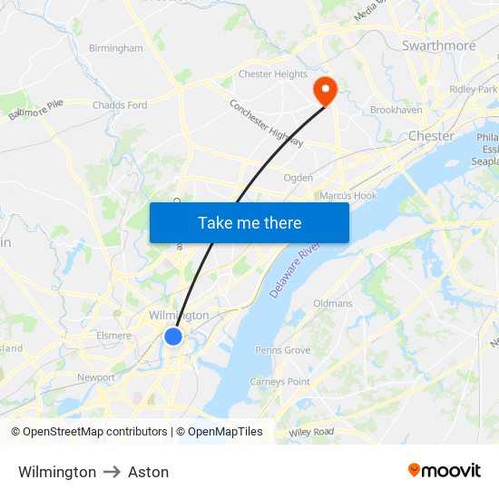Wilmington to Aston map