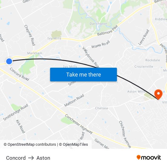 Concord to Aston map