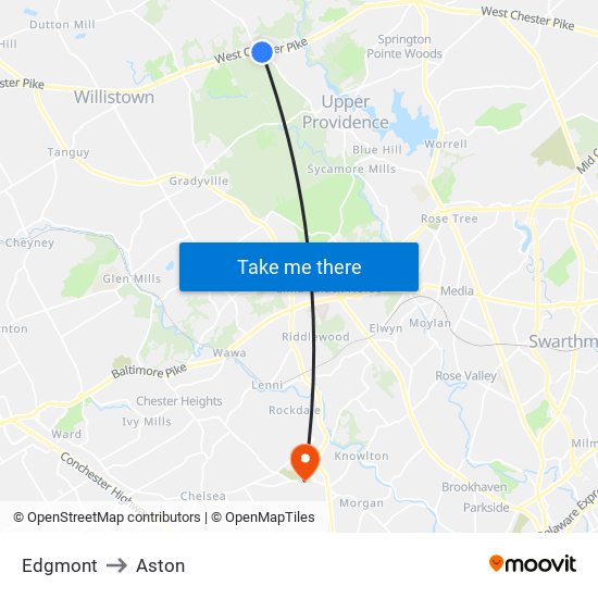 Edgmont to Aston map