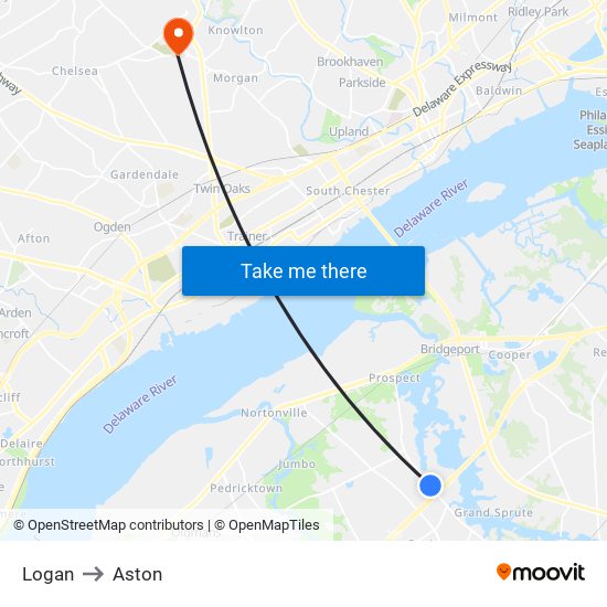 Logan to Aston map