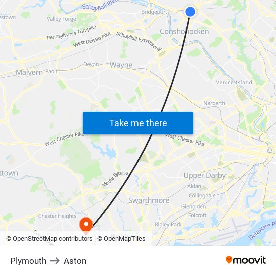 Plymouth to Aston map
