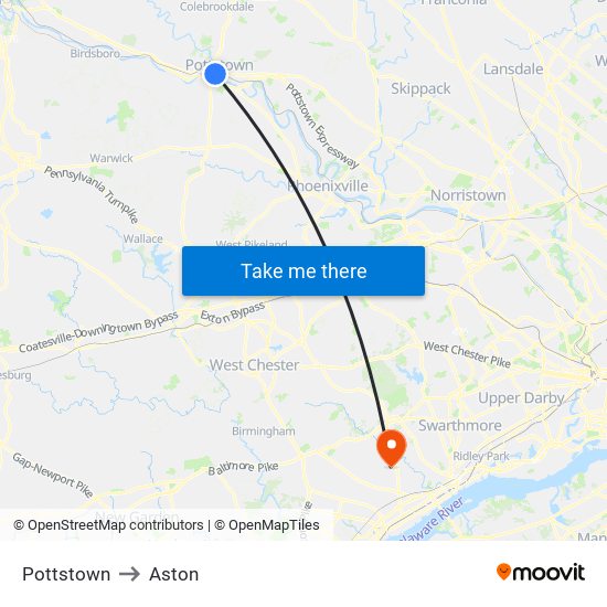 Pottstown to Aston map