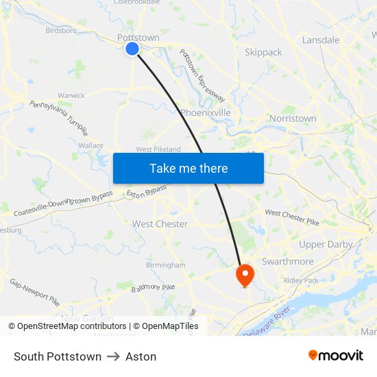 South Pottstown to Aston map