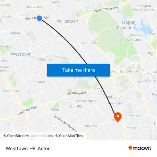Westtown to Aston map