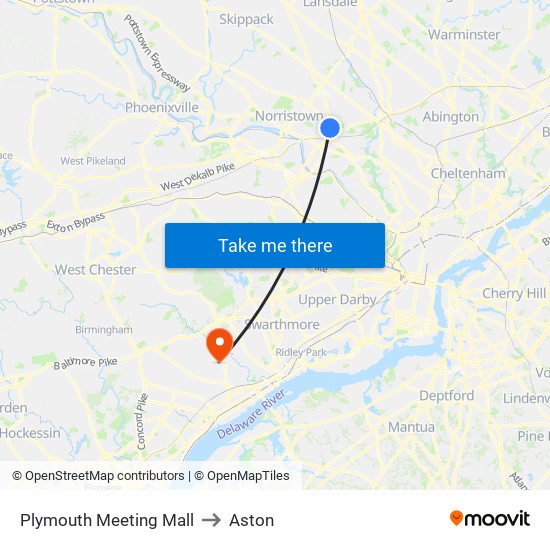 Plymouth Meeting Mall to Aston map