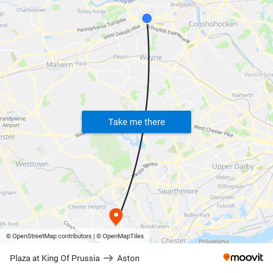Plaza at King Of Prussia to Aston map