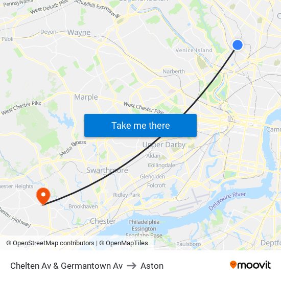 Chelten Av & Germantown Av to Aston map