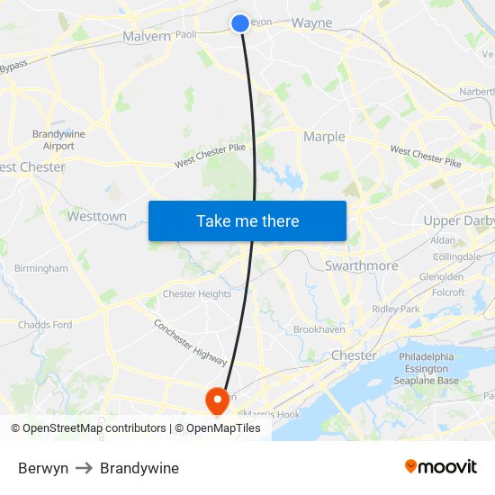 Berwyn to Brandywine map