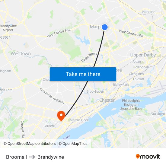 Broomall to Brandywine map
