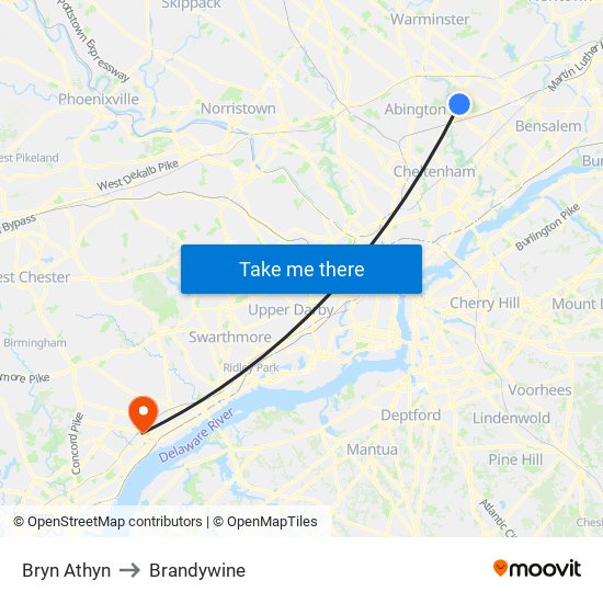 Bryn Athyn to Brandywine map