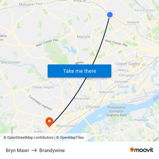 Bryn Mawr to Brandywine map