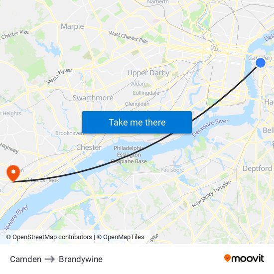 Camden to Brandywine map