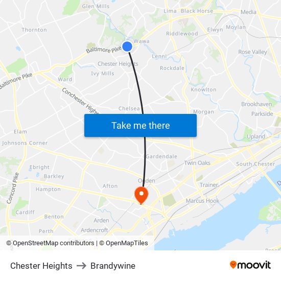 Chester Heights to Brandywine map