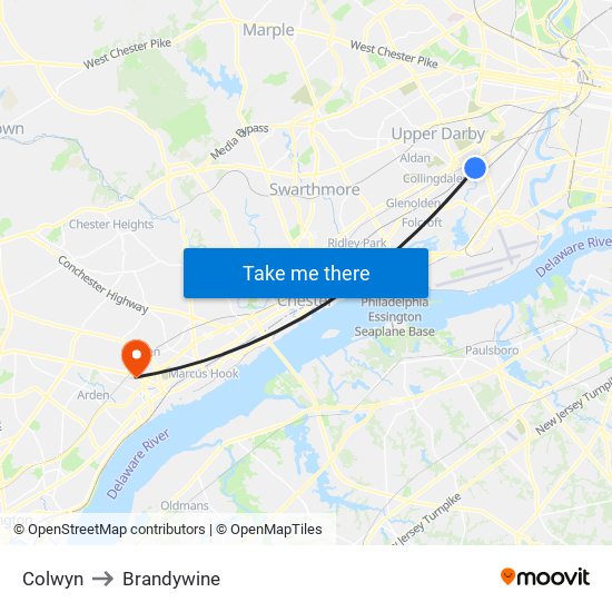 Colwyn to Brandywine map