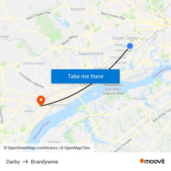 Darby to Brandywine map