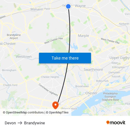 Devon to Brandywine map
