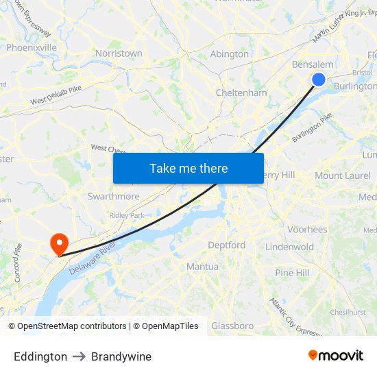 Eddington to Brandywine map