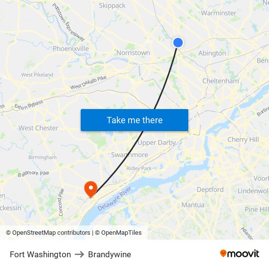 Fort Washington to Brandywine map