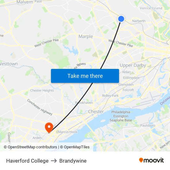 Haverford College to Brandywine map