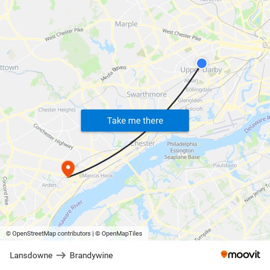 Lansdowne to Brandywine map