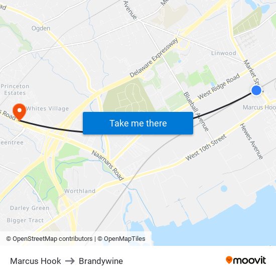 Marcus Hook to Brandywine map