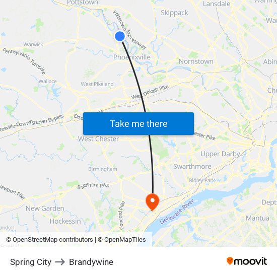 Spring City to Brandywine map
