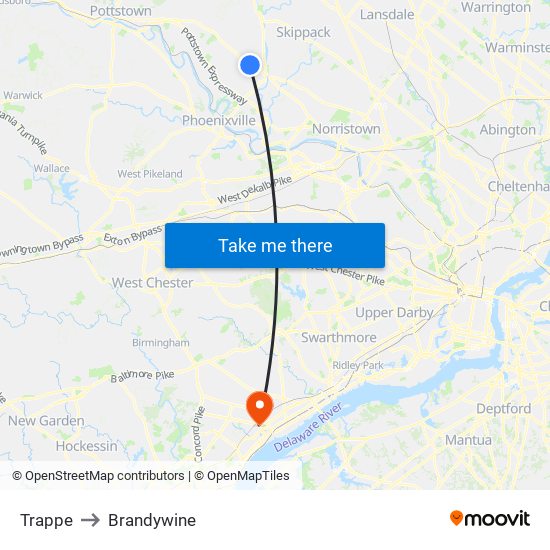 Trappe to Brandywine map