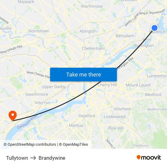 Tullytown to Brandywine map