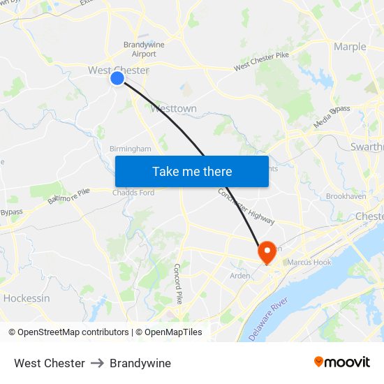 West Chester to Brandywine map