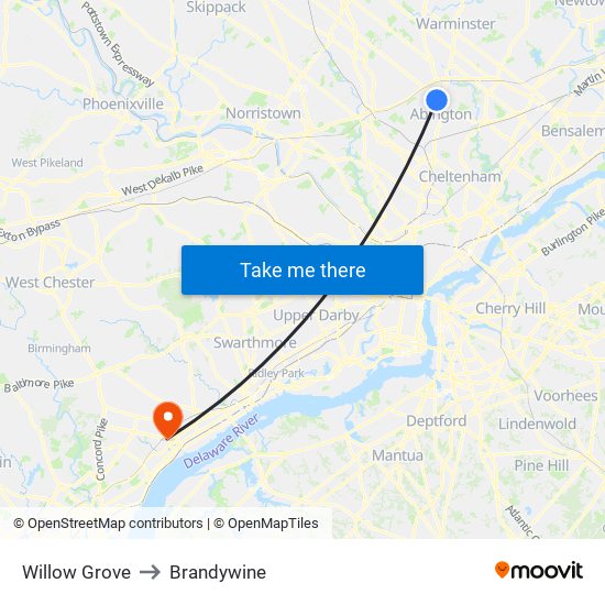 Willow Grove to Brandywine map