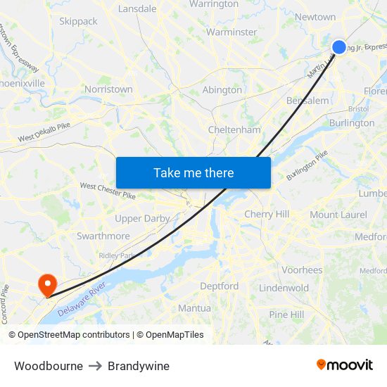 Woodbourne to Brandywine map
