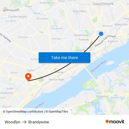 Woodlyn to Brandywine map