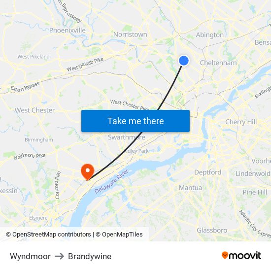 Wyndmoor to Brandywine map