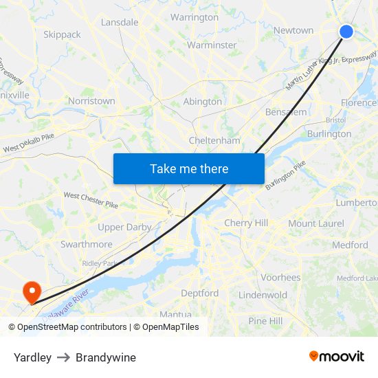 Yardley to Brandywine map