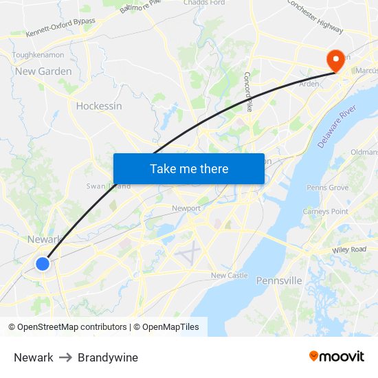Newark to Brandywine map