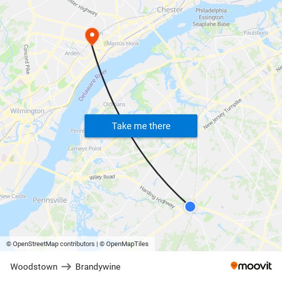 Woodstown to Brandywine map