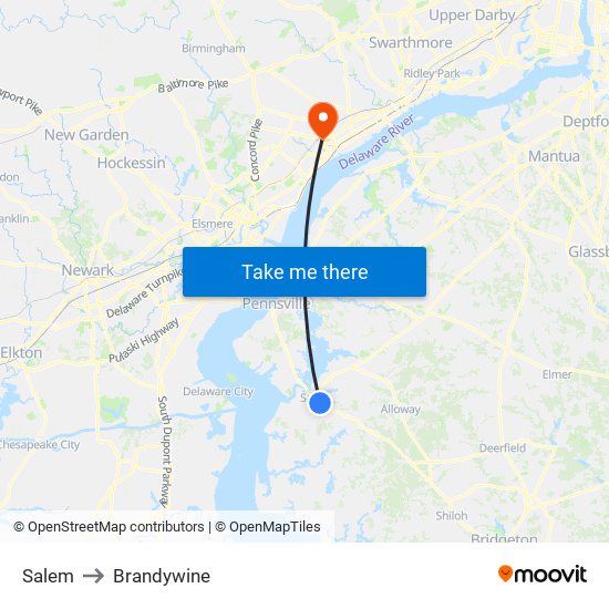 Salem to Brandywine map