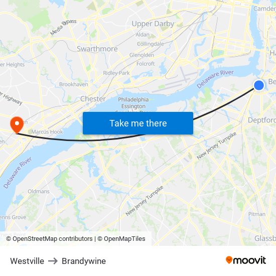 Westville to Brandywine map