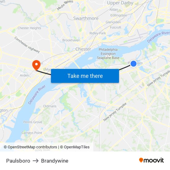 Paulsboro to Brandywine map