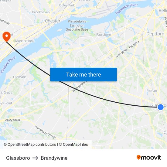 Glassboro to Brandywine map